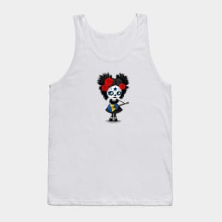 Sugar Skull Girl Playing Barbados Flag Guitar Tank Top